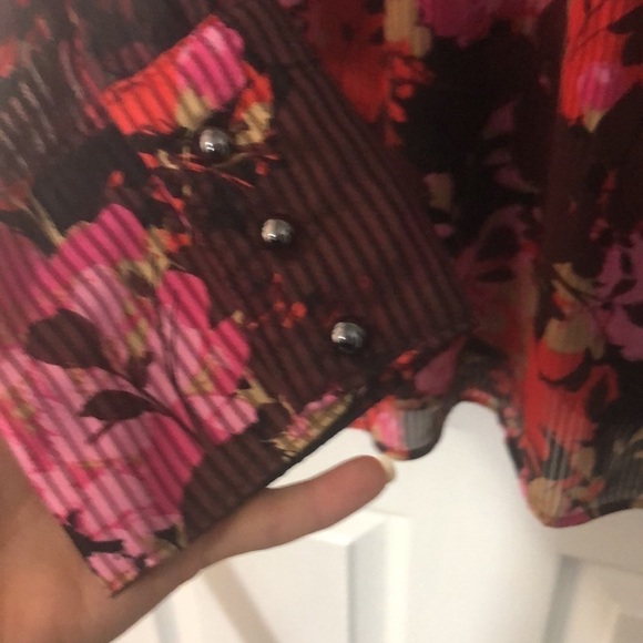 Lane Bryant Red Pink Striped Floral Semi Sheer Blouse 16 - Picture 3 of 7